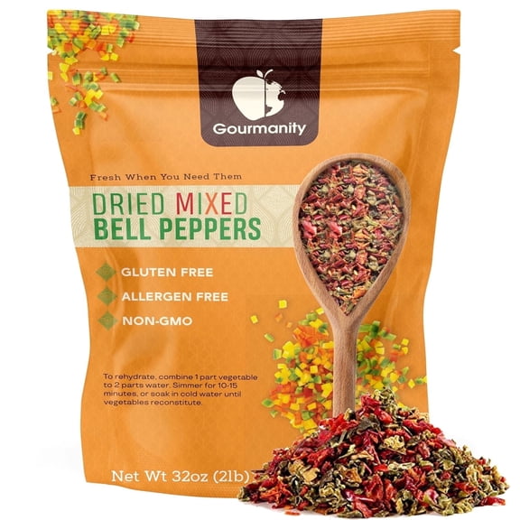 Gourmanity Dried Mixed Bell Peppers, 2 lb, Dehydrated Pepper Flakes, All Natural, Kosher
