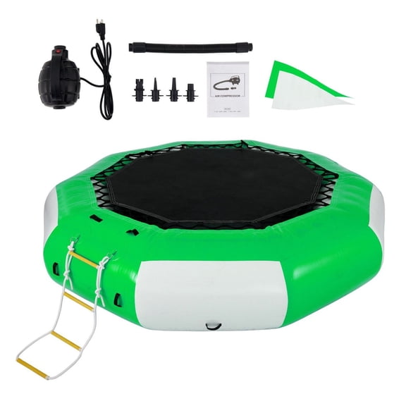 Inflatable Water Trampoline 10ft - Water Bouncer with Ladder, Round Floating Trampoline for Lakes & Pools, Heavy Duty PVC Water Bouncer for Kids & Adults