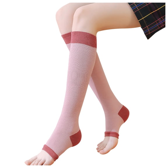 Lmnyox Women's Open Toe Socks Cute Knee High Support Stocking Toeless Support Sock Athletic Compression Socks