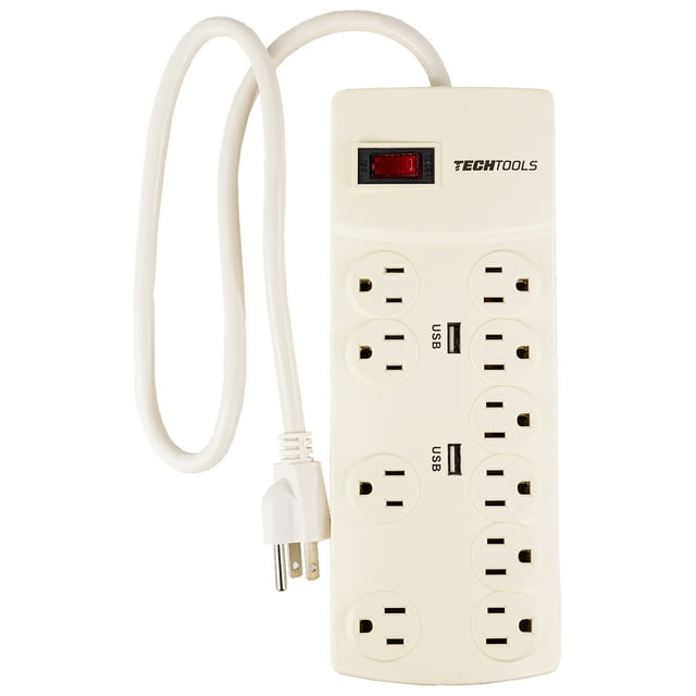 Barra Multicontacto CNX con 10 tomas polarizadas y 2 de carga USB Color Blanca 75 cm