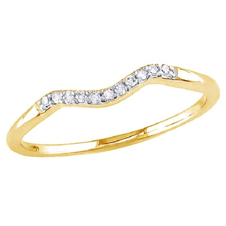 White Natural Diamond Accent Curved Matching Wedding Band Ring In 14k Yellow Gold Over Sterling Silver (0.06