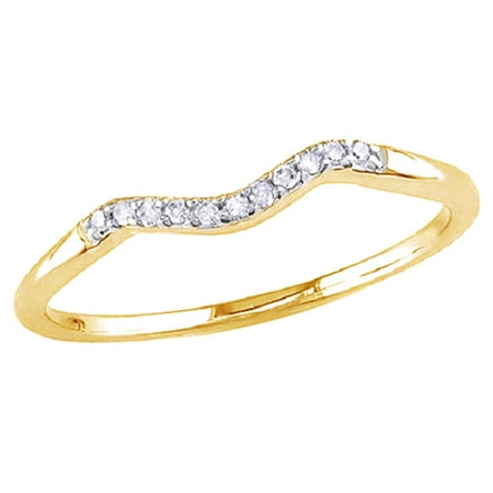 - White Natural Diamond Accent Curved Matching Wedding Band Ring In 14k Yellow Gold Over Sterling Silver (0.06 Cttw)