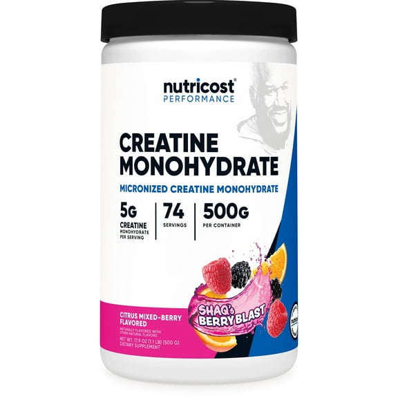 Nutricost Creatine Monohydrate Powder (Shaq's Berry Blast, 500 Gram) - Micronized Creatine Supplement, Vegan, GMO-Free, Gluten-Free, 74 Servings