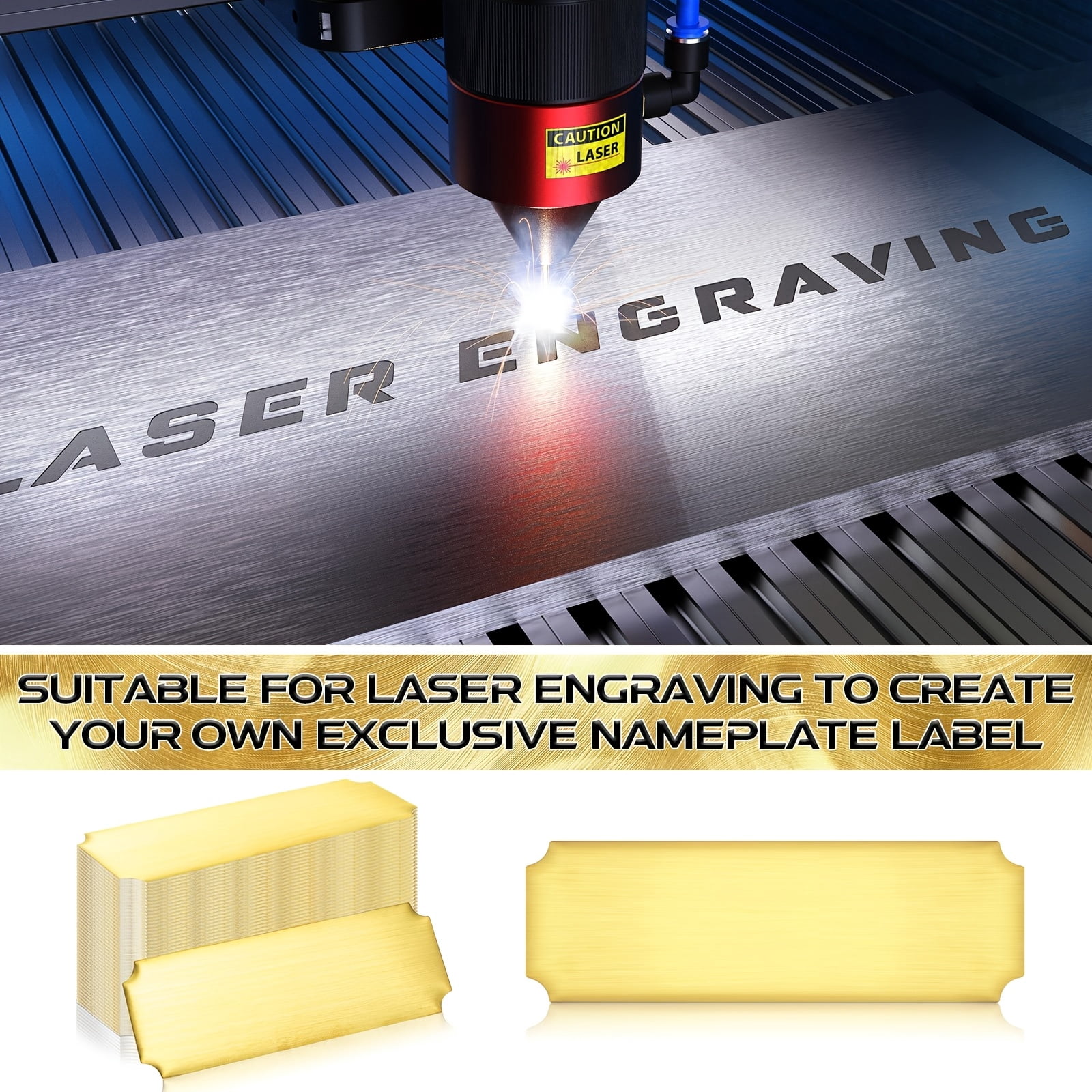 60 Pcs 1x3 Inches Gold Brushed Stainless Steel Blank Name Plates With Strong Adhesive Backing, Laser Engravable Tags For Office Door Identification, Home Organizing, Equipment Marking And Business