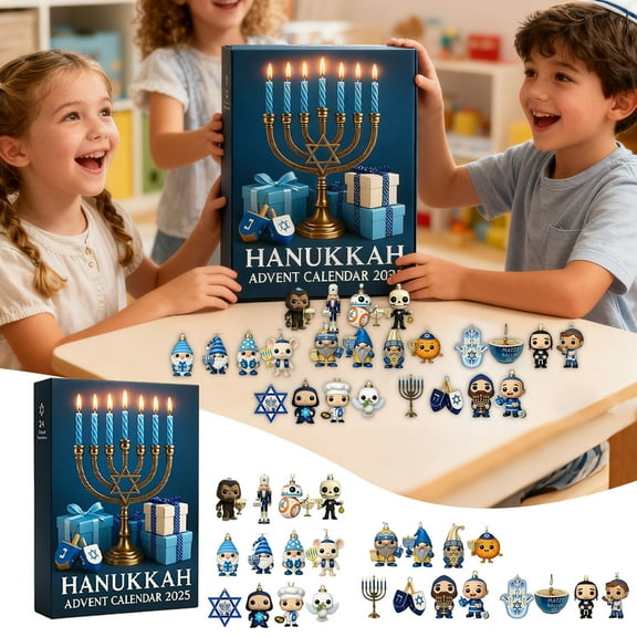 Hanukkah Advent Calendar 2025 24 Day Christmas Countdown Calendar with 24 Mini Collect Ornaments Figures Christmas Hanukkah Gifts