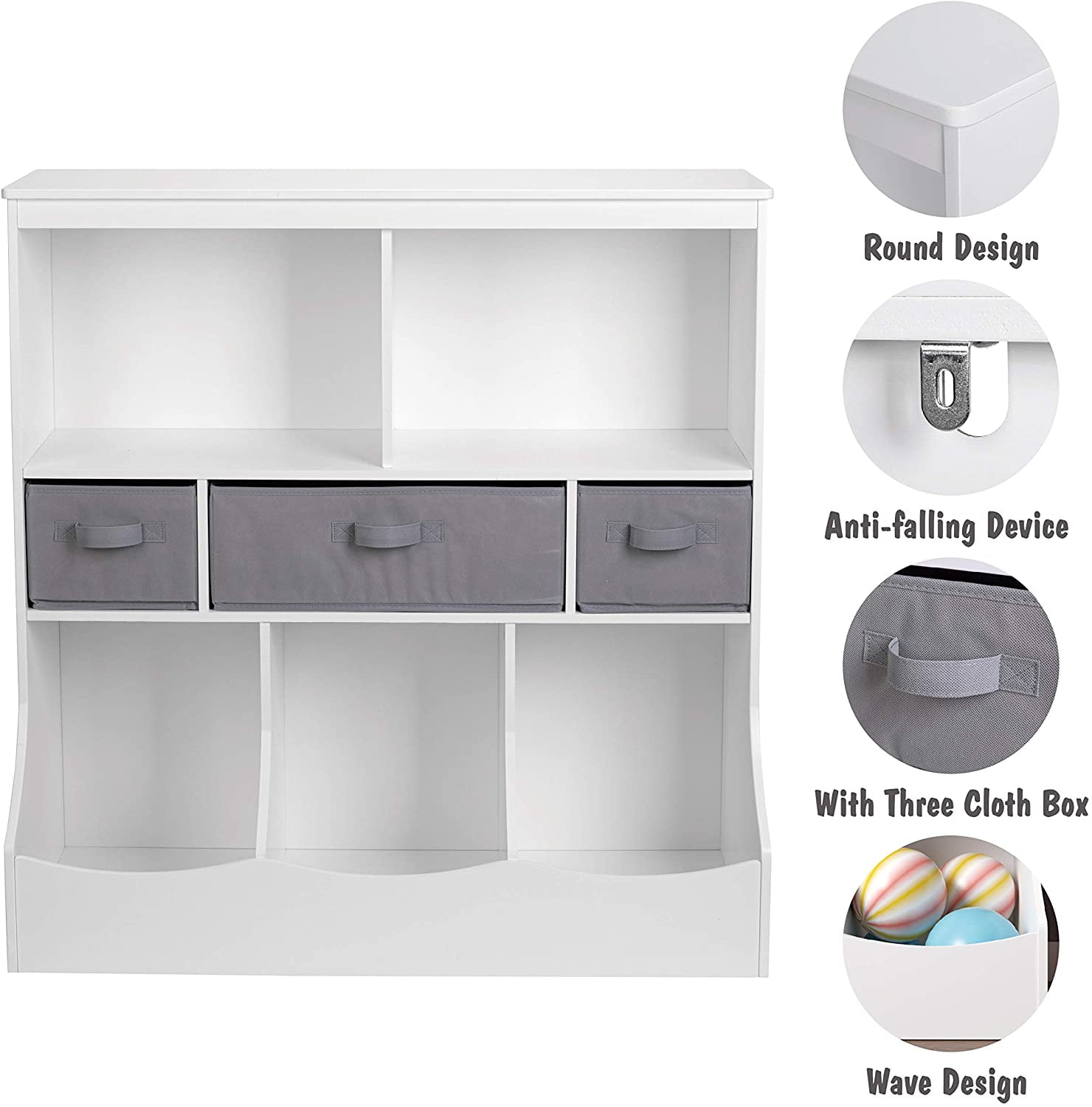 UTEX Toy Storage Organizer with Bookcase, Kid’s Bin Storage Unit with 3 Opening Shelves,White Toys Box Organizer