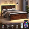 thumbnail image 5 of Queen Platform Bed Frame with LED Lights & USB Charging Station, Farmhouse Barn Door Headboard, Heavy Duty Metal Support, Noise Free, No Box Spring Required, Brown, 5 of 8