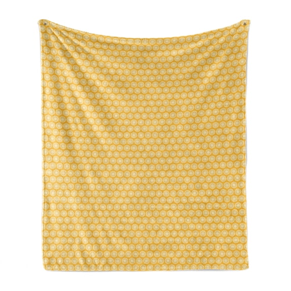 Yellow and White Soft Flannel Fleece Blanket, Monochrome Ornament Pattern Abstract Dandelion Blossoms Shabby Colors, Cozy Plush for Indoor and Outdoor Use, 60" x 80", Marigold White, by Ambesonne