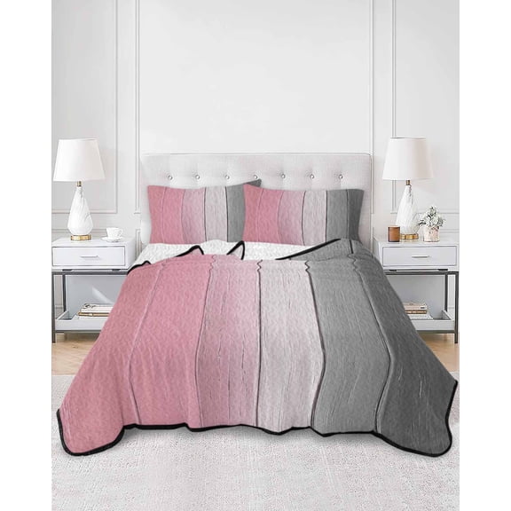 Quilts Full Size, Pink Gray Ombre Soft Comforter Bedding Set for Bed, Vintage Country Wooden Lightweight Quilted Bedspread with Pillow Cover(2 Pieces) for All Season, 78x90 Inch