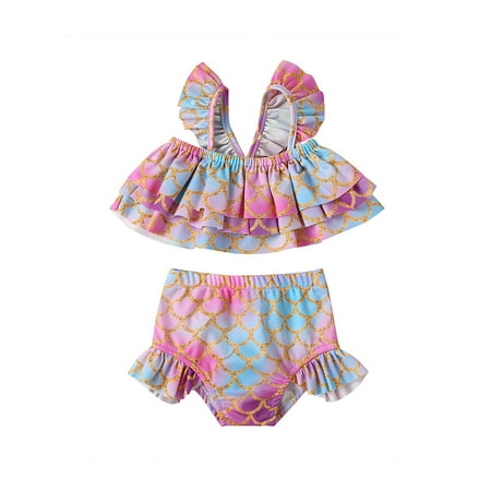 

Kids Swimsuit Sling Cute Little Fish Scales Printing Girls Swimsuit