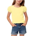 thumbnail image 3 of Bovxnpu Girls Short Sleeve T Shirts Kids Summer Tops Solid Puff Sleeve Crew Neck Comfortable Older Kids Tees, 3 of 9