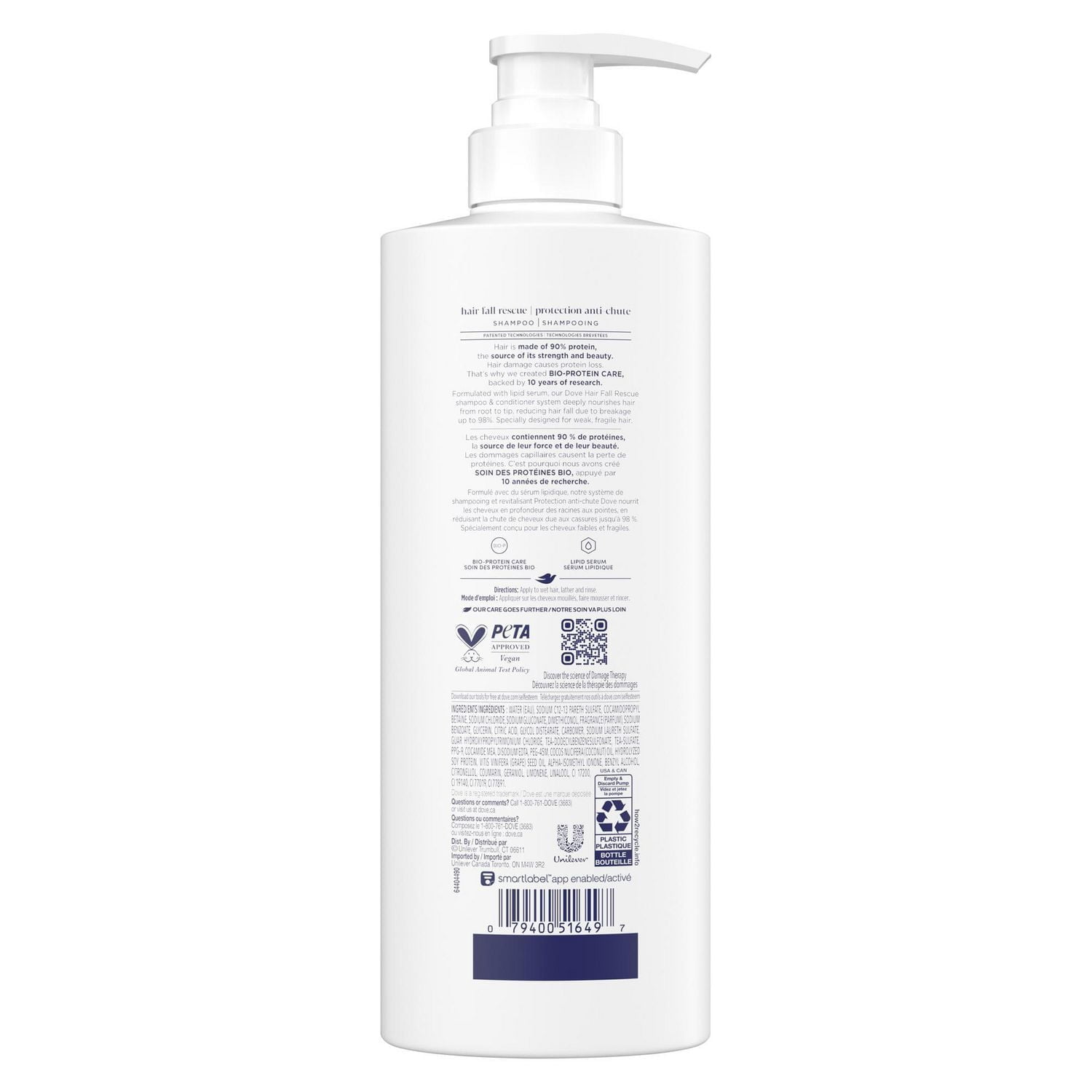 Shampoing pour Cheveux Fragiles, Dove Anti-Chute de Cheveux avec Soin Bio-Protéine Liquide, 530mL 530 ML