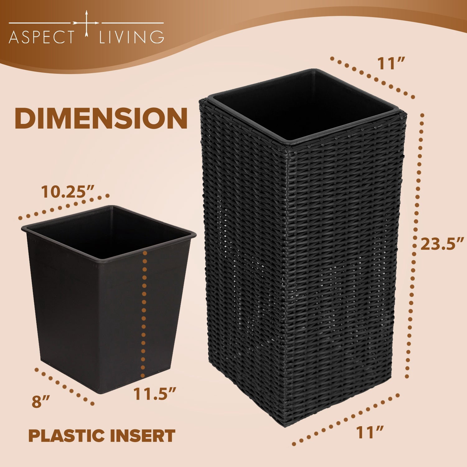 Set of 2 Large 24-Inch Outdoor Planters, Black Tall Plastic Flower Pots with Drainage Holes, Modern Tapered Garden Planter for Porch Patio Balcony Backyard