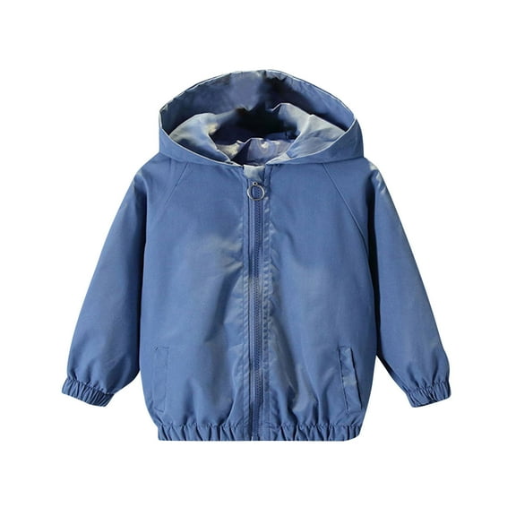Toddler Kids Boys Girls Rain Jacket Solid Color Full Zipper Hooded Raincoats with Pockets Casual Fall Winter Lightweight Outwear