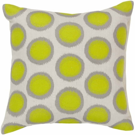 Art of Knot Amory Hand Crafted Satin Embroidery Circles Linen Decorative Pillow with Poly Filler, Lime