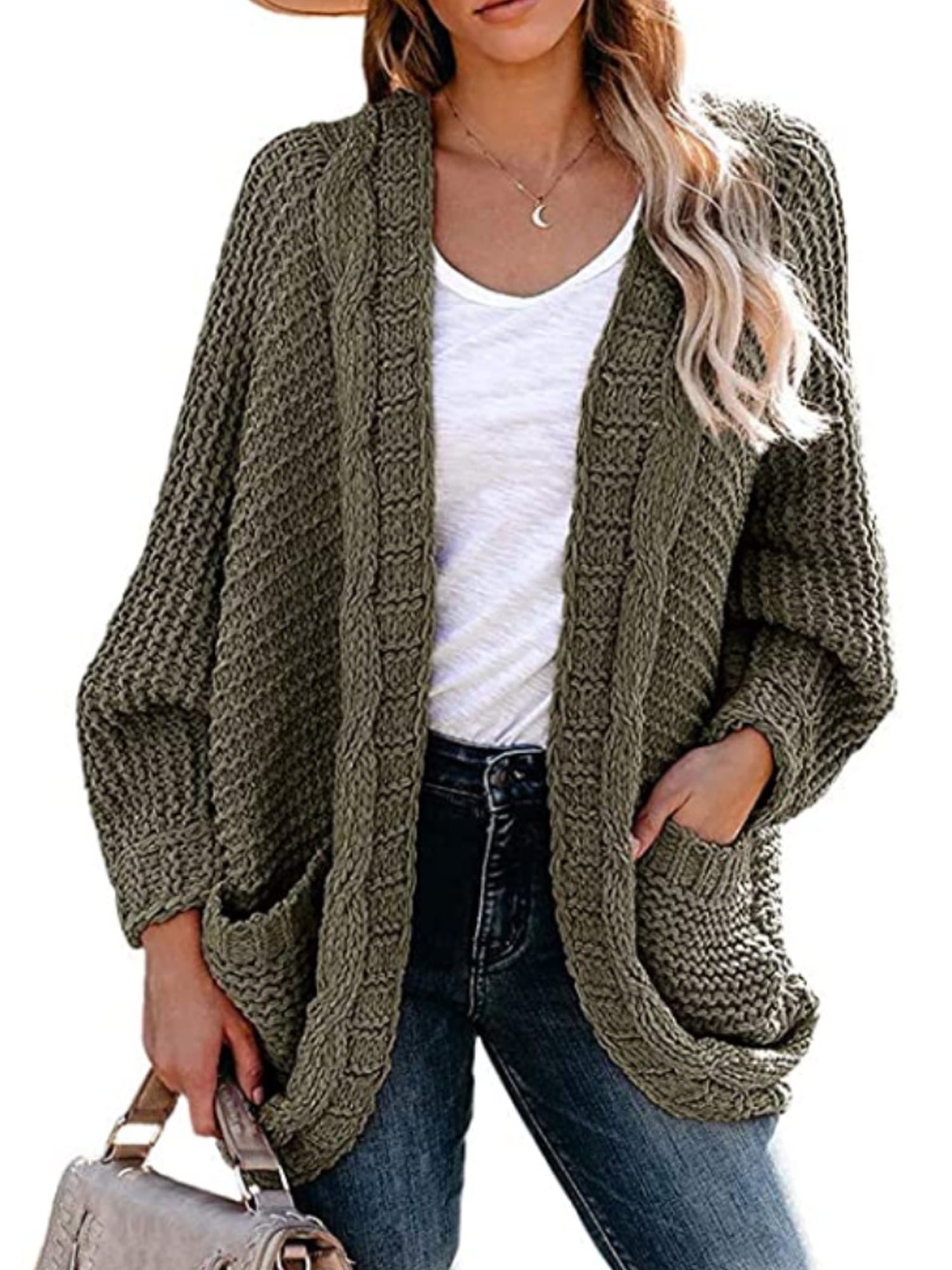 solid chunky knit casual long cardigan