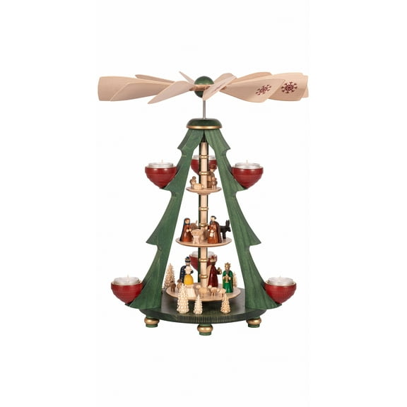 German christmas pyramid Nativity scene, 3-tier, height 40 cm / 16 inch, original Erzgebirge by Richard Glaesser Seiffen