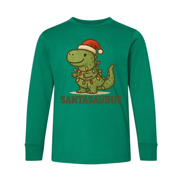 Inktastic Santasaurus Dinosaur Christmas Lights Long Sleeve Youth T-Shirt
