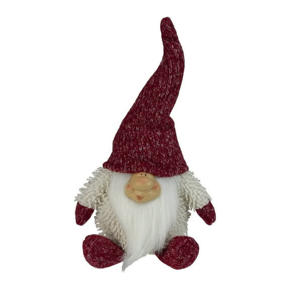 Northlight Chubby Smiling Gnome Plush Christmas Figure - 15" - Ivory and Red