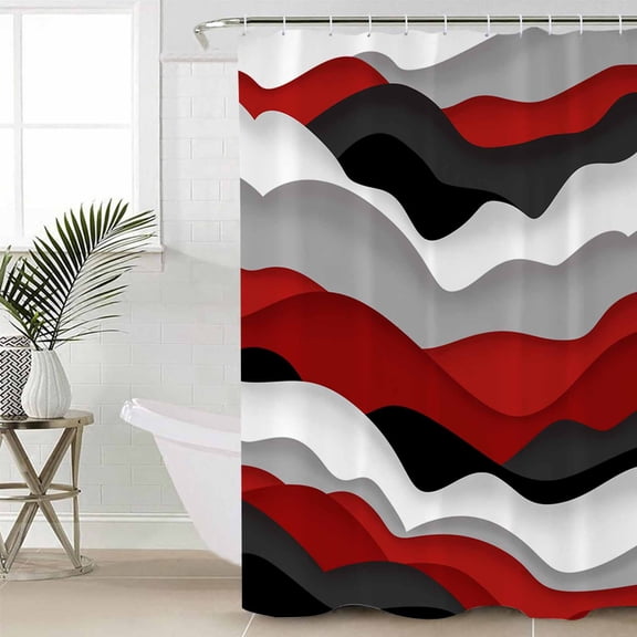 Shower Curtain for Bathroom Burgundy Red Gradient RippleWaterproof Bath Curtains Shower Curtains with Hooks,Abstract GeometricBathroom Curtain Privacy Drapes for Bathtubs Toilet 36x72in