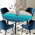 thumbnail image 5 of Elastic Fitted Round Tablecloth, Blue Aqua Ombre Waterproof Stretch Table Cover for 36"-44" Tables, Modern Abstract Art Farmhouse Striped Washable Outdoor Tablecloths for Patio, Picnic, Camping, 5 of 9