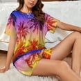 thumbnail image 4 of "Wukai Palm Trees at Sunset Women's Pajama Set - Short-Sleeve Top and Shorts with Elastic Waistband and Pockets for Loungewear, Yoga, and Casual Wear-Medium, 4 of 8