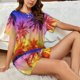 thumbnail image 4 of Fotbe Palm Trees at Sunset Conjunto de Pijama Estampado para Mujer, 2 Piezas, Ropa de Dormir con Camiseta de Manga Corta y Shorts Suaves-Small, 4 of 6