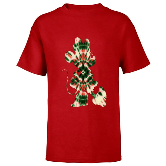Disney Minnie Mouse Shape Christmas Holiday Tie-Dye Retro - Short Sleeve T-Shirt for Kids - Customized-Red