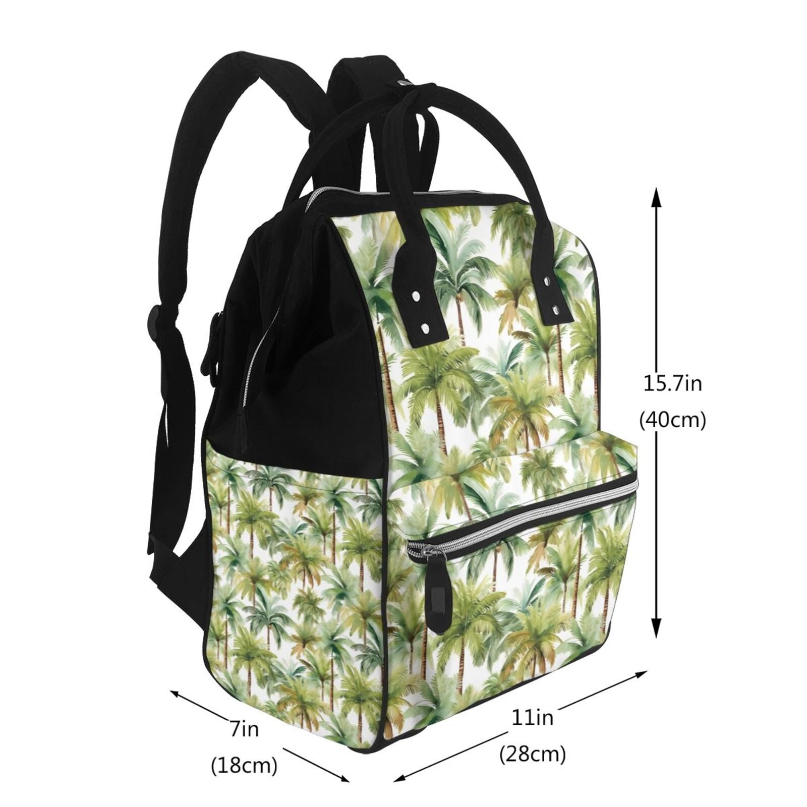 Ratiio Green Hawaii Palms Mummy Backpack - Waterproof Twill Canvas, Large Capacity Diaper Bag with Multiple Pockets and Adjustable Straps