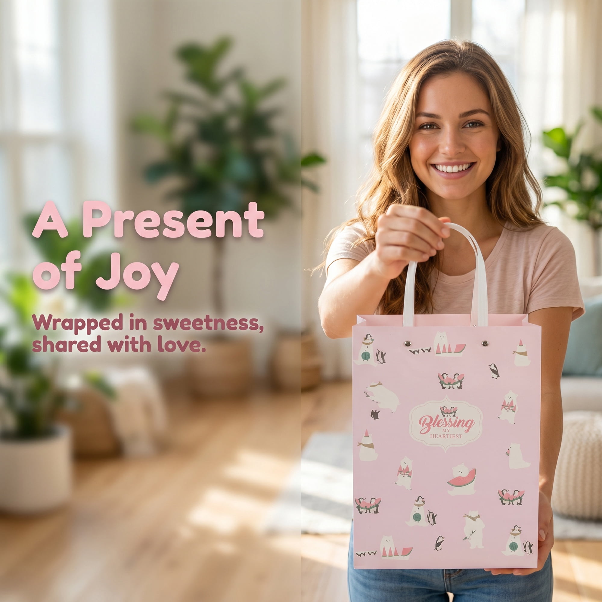 Unique Bargains Thick and Sturdy Gift Bags with High Weight Capacity Pink 8.5"x 4.3"x 11"