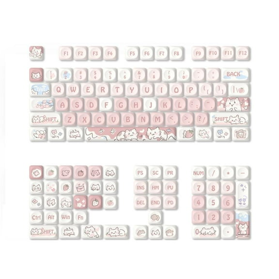Necvior Colorful Keycaps Strawberry Kitten 132Keys Customization MOA Height Set For Mechanical Keyboards Switches Keycap Set