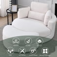 thumbnail image 2 of Accent Barrel Chair, Modern Swivel Sofa Chair Chaise Lounge with Storage Ottoman and Pillows, Linen Fabric Round Club Chair with Curved Backrest for Living Room Hotel, White Teddy, 2 of 8