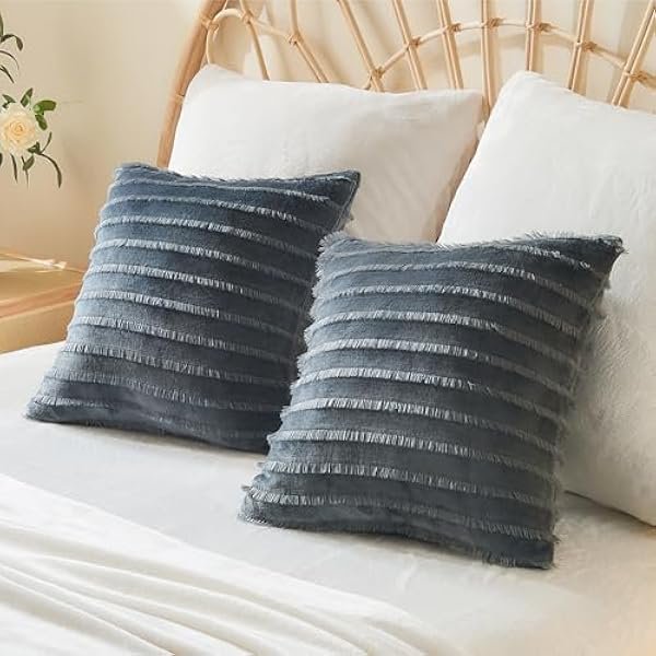 HAYANThrow Pillow Covers 18x18 with Zipper, 2 Pack Super Soft Square Pillow Covers for Bedroom, Sofa, Luxury Cozy Fleece Pillow Case Cover for All Seasons(18x18 Inches, Dark Gray-Boho)