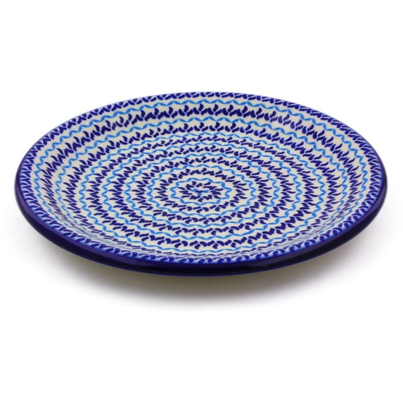 Polish Pottery 9¾-inch Lunch Plate (Blue Tulip Meadow Theme) Hand Painted in Boleslawiec, Poland + Certificate of Authenticity