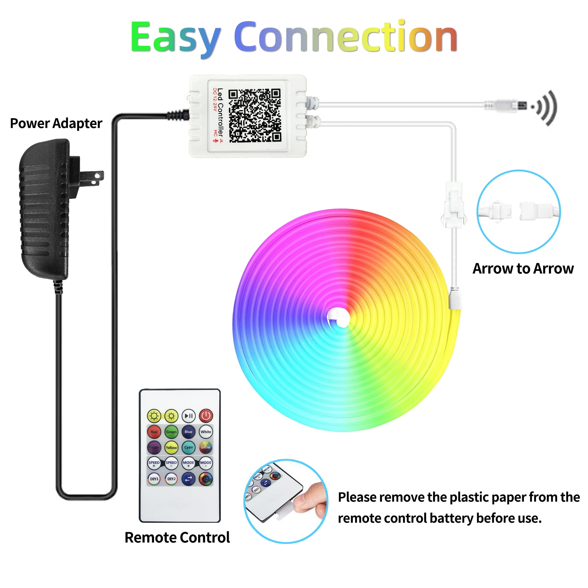 DAYBETTER 16.4ft LED Neon Rope Lights Music Sync,20Key Remote/APP Control,DIY Design,IP67 Waterproof LED Strip Lights for Bedroom Living Gaming Room Outdoor Decor