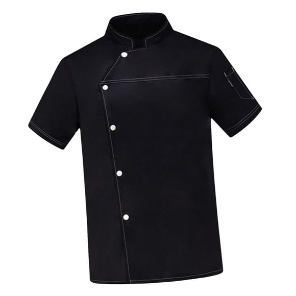 Chef Coat, Short Sleeve Top Breathable Cooking Waiter Waitress Apparel, Lightweight Chef Jacket, for Restaurant Food Industry Pub , Black Color L