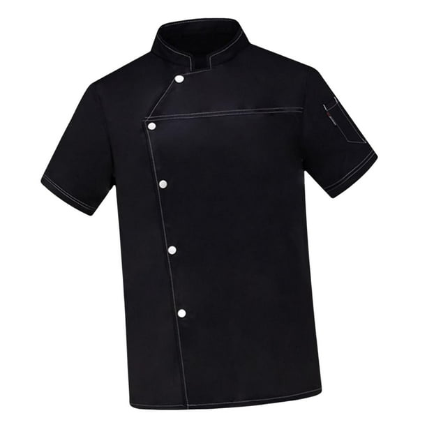 Chaqueta , parte superior de manga corta, ropa de camarera de cocina transpirable, chaqueta ligera, para restaurante, industria , negro Negro L Sunnimix Chaquetas de cocinero
