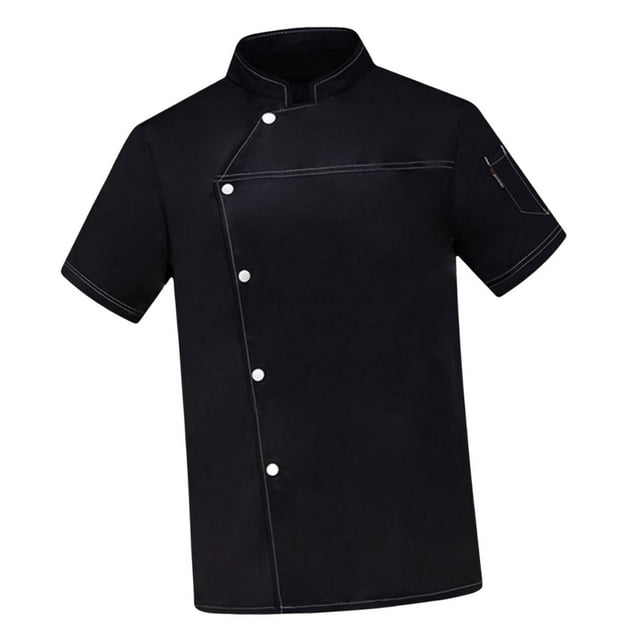Veste de Chef pour Hommes et Femmes Manches Courtes Cuiseur Léger Chemise de Restauration Chef Noir 2TG