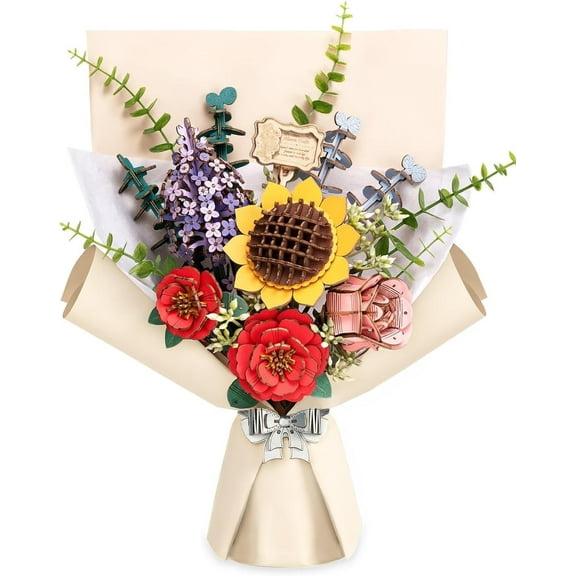 CUTEHELPER Adult 3D Wooden Bouquet Set, DIY Plant Puzzle Building Kit for Decoration, Mother's Day/Valentine's Day/Christmas/Birthday Gift,
