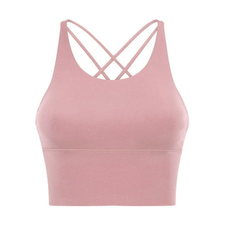 

YX STORE Women Sports Bra Shockproof Solid Color Trendy Yoga Strappy Sports Bra