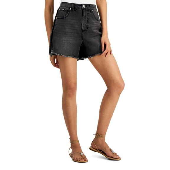 INC International Concepts Womens High Rise Crotchet Trim Shorts Washed Black 10