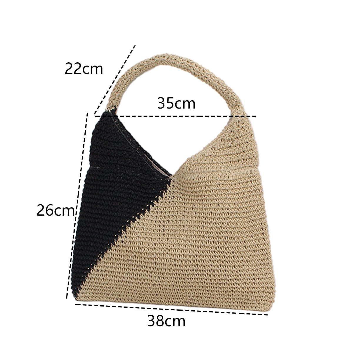 Straw Beach Bag, Summer Woven Tote Bag Large Shoulder Handbag Straw Purses and Handbags for Women - black