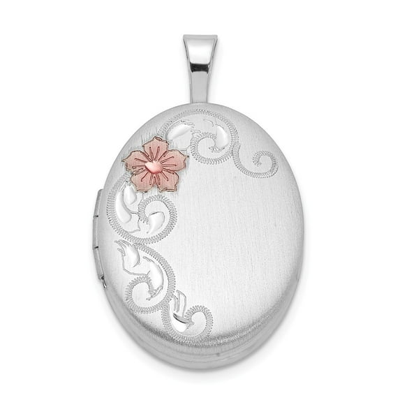 FB Jewels Sterling Silver Rhodium-plated With Enamel Flowers 19mm Oval Locket