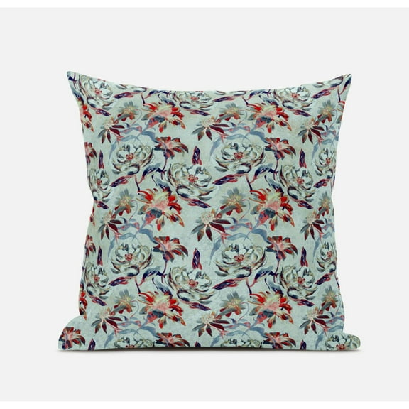 Roses Sprayed Stars Throw Fabric Pillow with Zip in Blue Pink Indigo 20x20