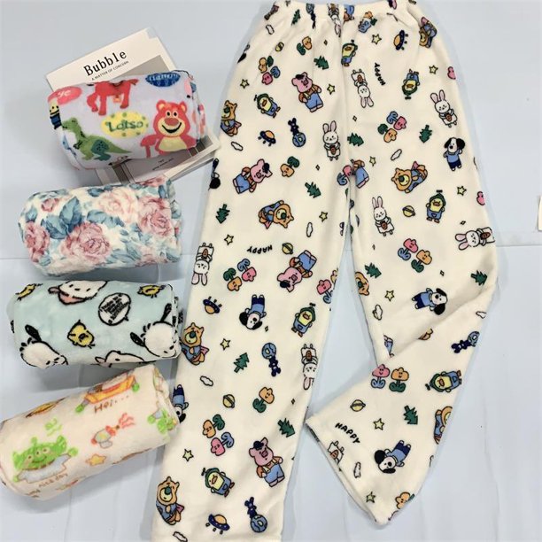 Pantalones casuales de peluche de Hello Kitty Pochacco con bonitos dibujos animados para dormir en casa, ropa de dormir para mujer, ropa gruesa y cálida
