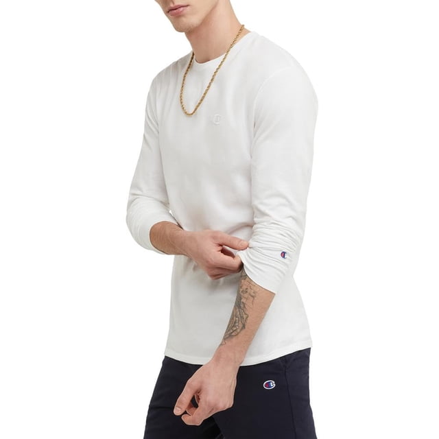 Champion Men's Classic Long Sleeve Tee Shirt, White, M