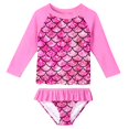 thumbnail image 1 of Little Girls 2-Piece Swimsuit Set Long Sleeve Rash Guard Bathing Suit with UPF 50+ Sun Protection 2-8T, 1 of 5
