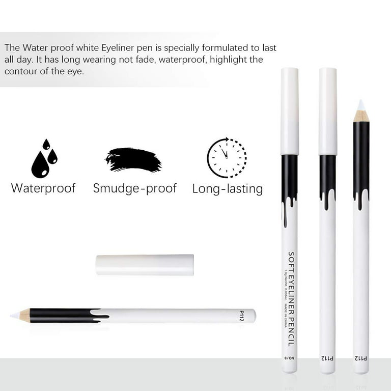 White Eyeliner Pencil Highlighter Eye Liner Pen Soft Strokes Waterproof Long