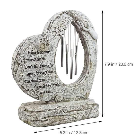 Pet Memorial Stone Tombstone for Dog and Cat with Decorative Wind Chimes, Outdoor Grave Marker