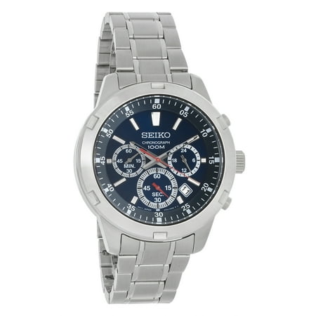 - Seiko Mens Blue Dial Stainless Steel Chronograph Quartz Watch SKS603